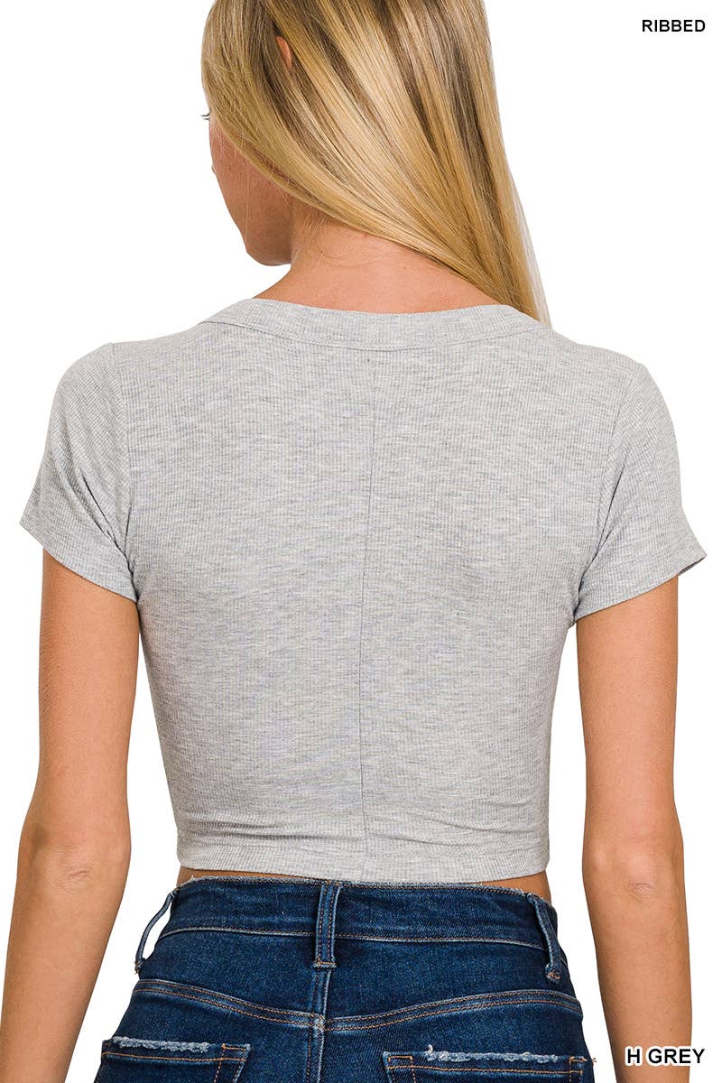 Ribbed Scoop Neck Crop Short Sleeve Top
