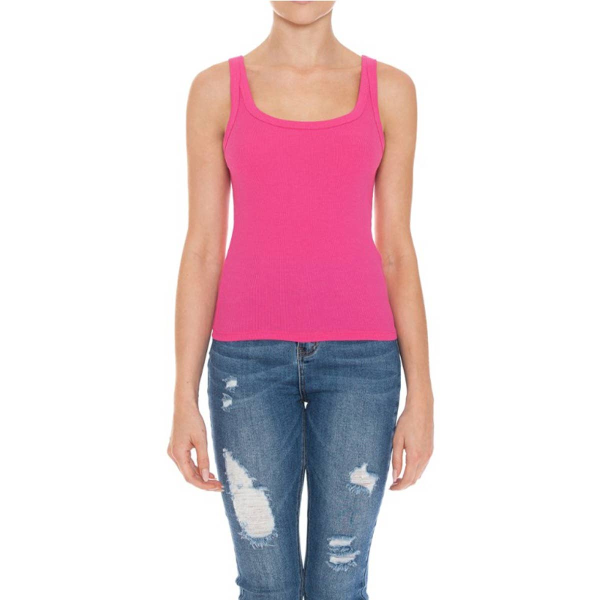 RIBBED DOUBLE SCOOP NECK TANK TOP