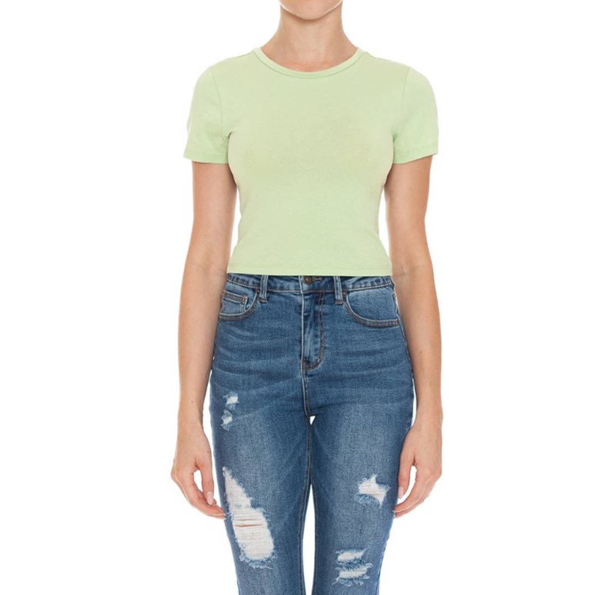CREW NECK SHORT SLEEVE CROP TEE TOP