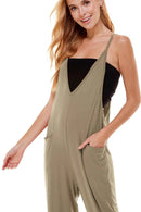 Deep V Neck Skinny Leg Jumpsuits (Light Mocha)