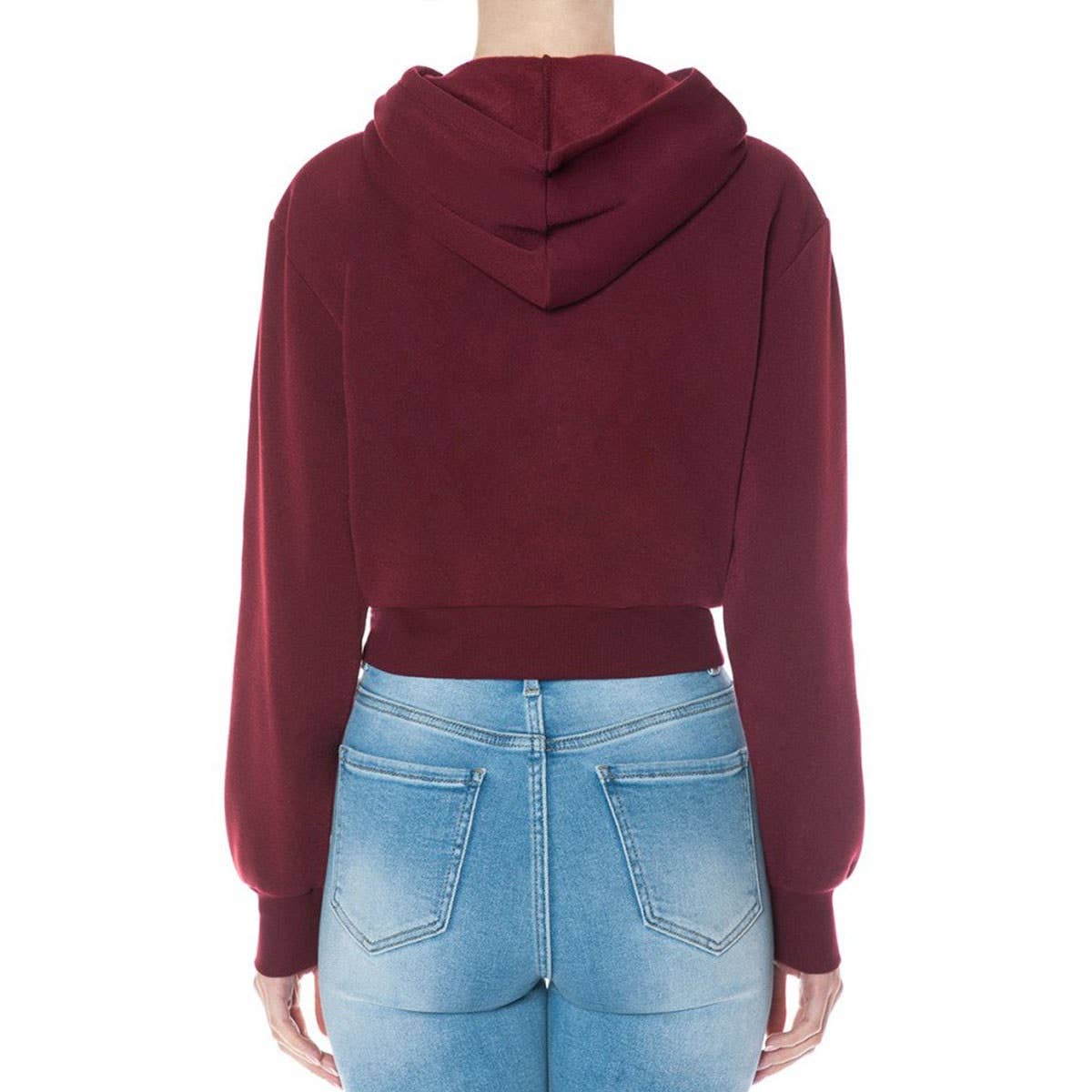FLEECE LONG SLEEVE ZIP UP CROP HOODIE JACKET