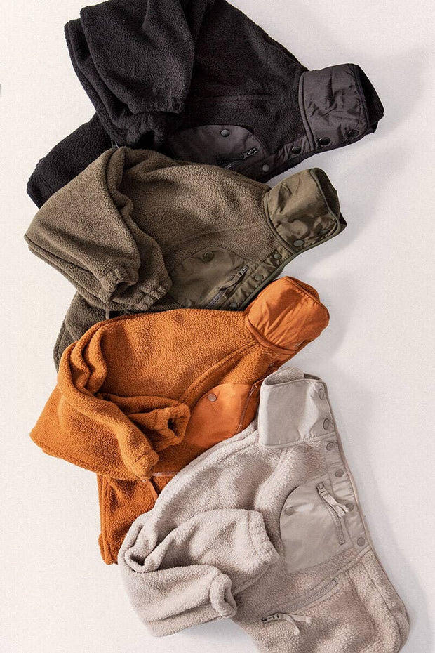 SHERPA FLEECE SNAP BUTTON ZIP POCKET JACKET