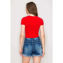 Short Sleeve Crew Neck Cotton Knit Cropped Top