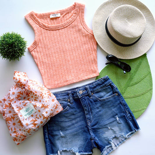 `.SI-25603 Ribbed Sleeveless Crop Tank Top