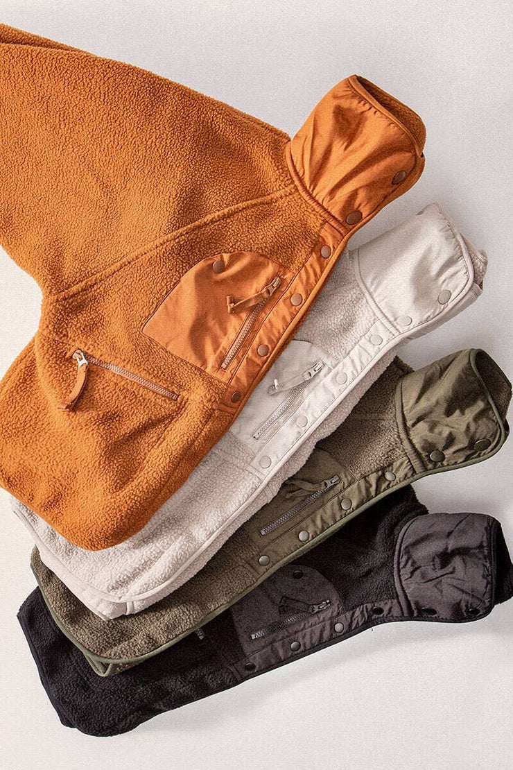 SHERPA FLEECE SNAP BUTTON ZIP POCKET JACKET