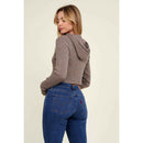 Hooded Zipper Front Rib Knit Cropped Jacket
