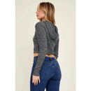 Hooded Zipper Front Rib Knit Cropped Jacket