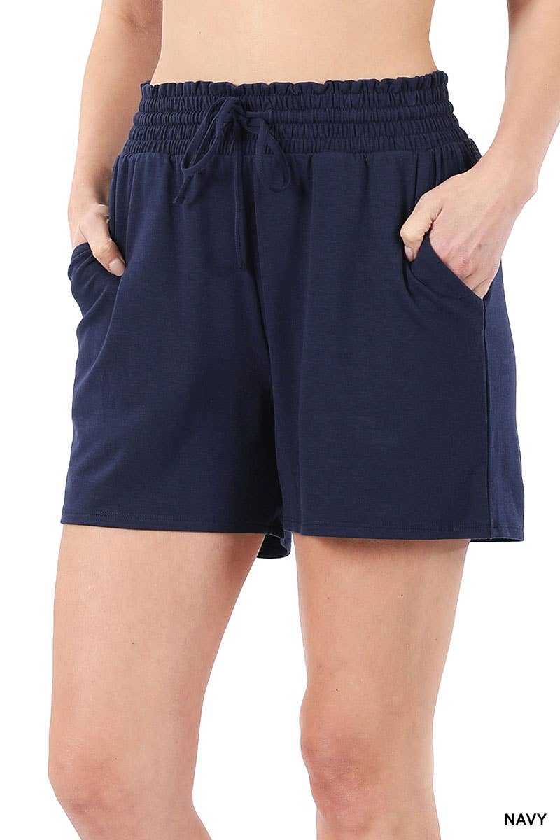 DRAWSTRING WAIST PAPERBAG SHORTS WITH POCKETS