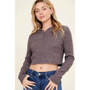 Hooded Zipper Front Rib Knit Cropped Jacket