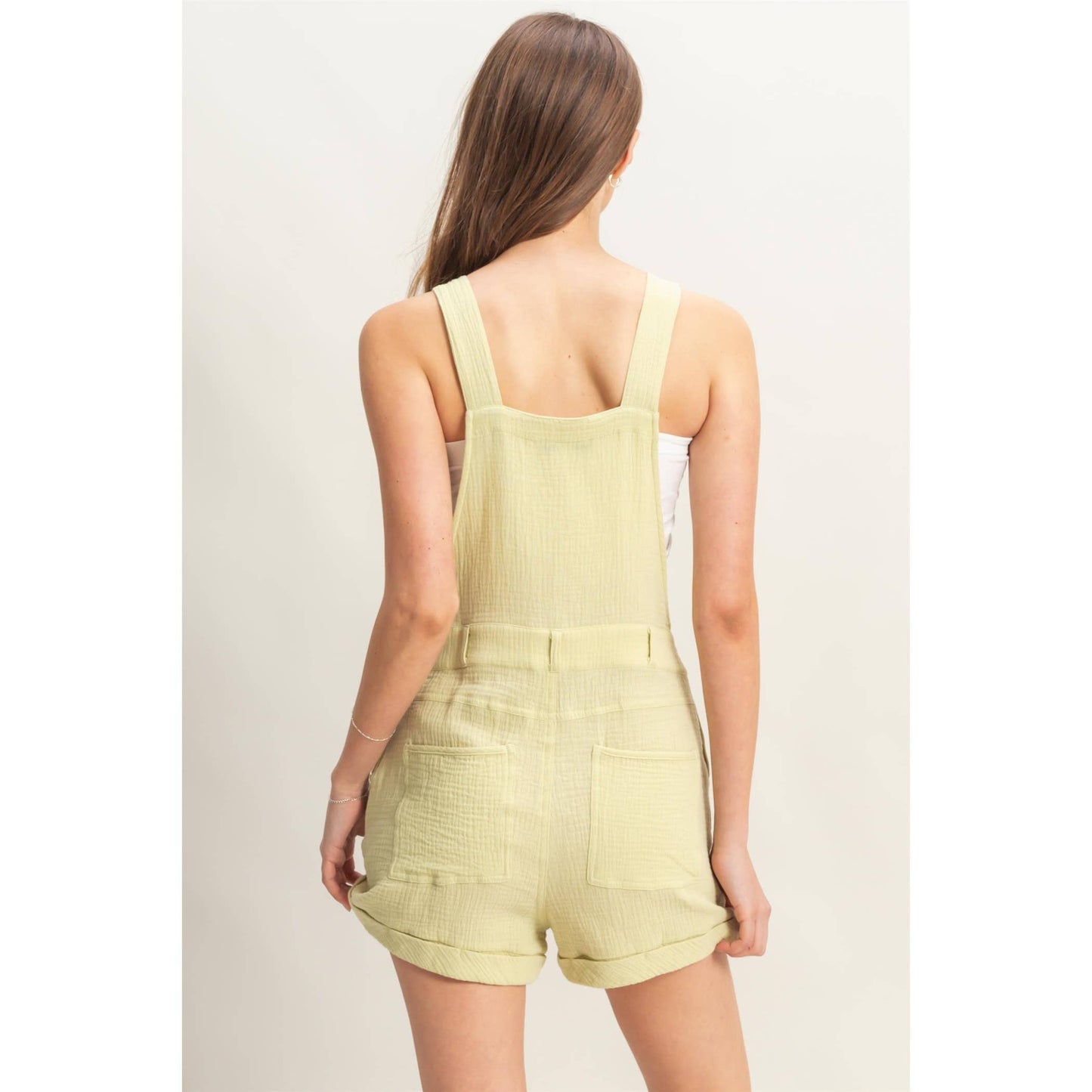 HF25C466-Double Gauze Front Pocket Overall Romper
