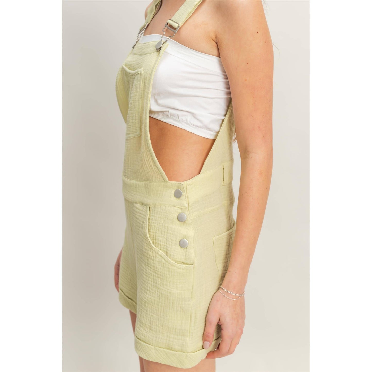 HF25C466-Double Gauze Front Pocket Overall Romper