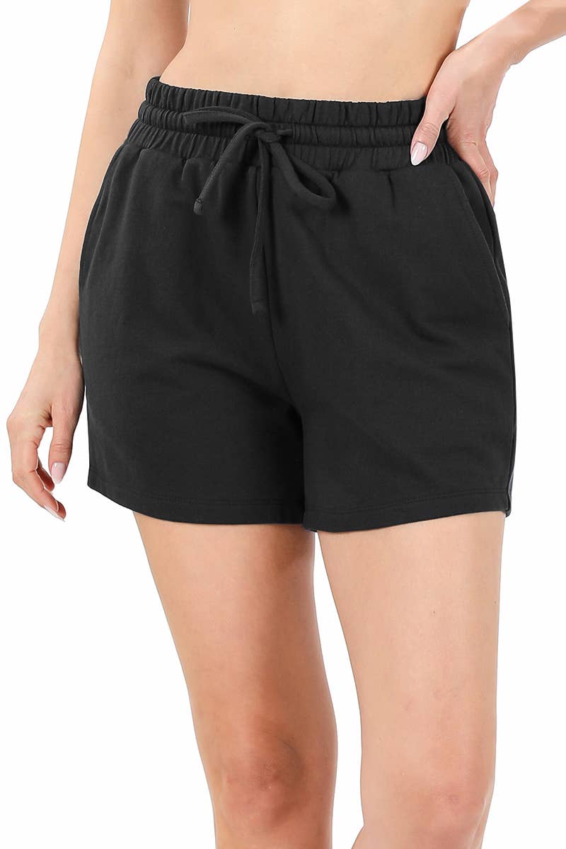 FRENCH TERRY DRAWSTRING WAIST SHORTS