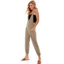 Deep V Neck Jumpsuit - Skinny Leg Design in Light Mocha LOVING PEOPLE