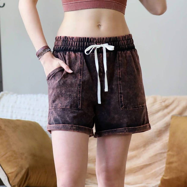 Vintage wash Drawstring Shorts w/ pockets