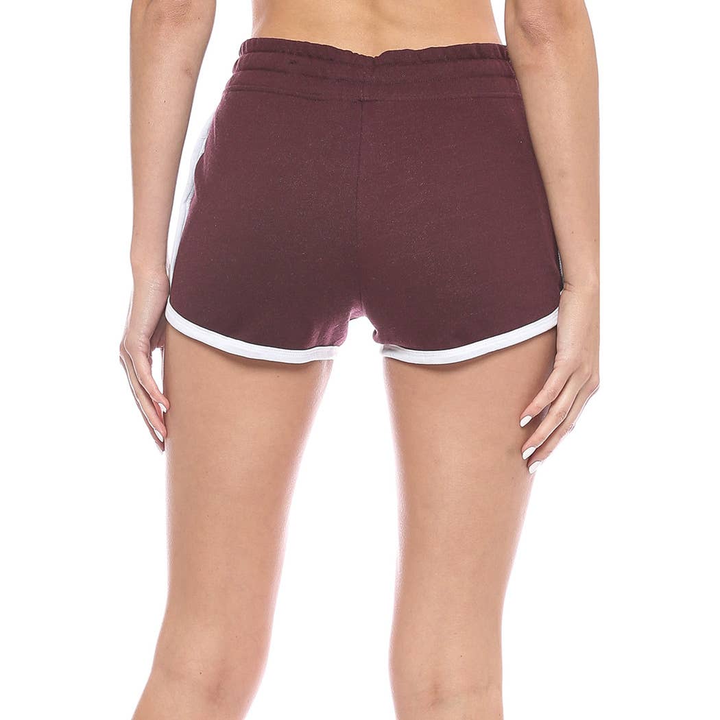 Terry Dolphin Hem Lounge Shorts With Pockets - Maroon: L