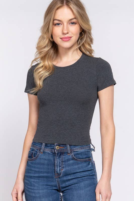 Short Sleeve Crew Neck Crop Top