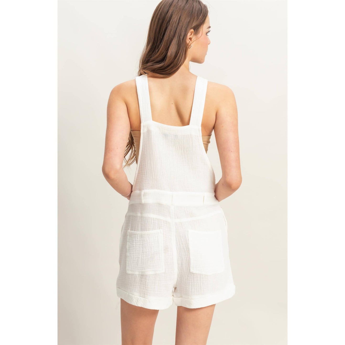 HF25C466-Double Gauze Front Pocket Overall Romper