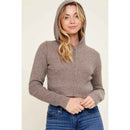 Hooded Zipper Front Rib Knit Cropped Jacket