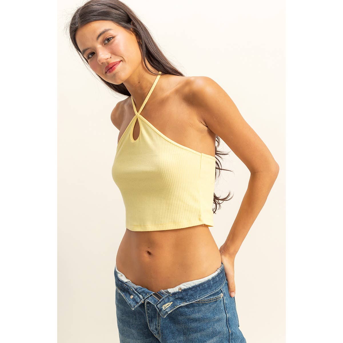 DZ22E149-Halter Cutout Crop Top
