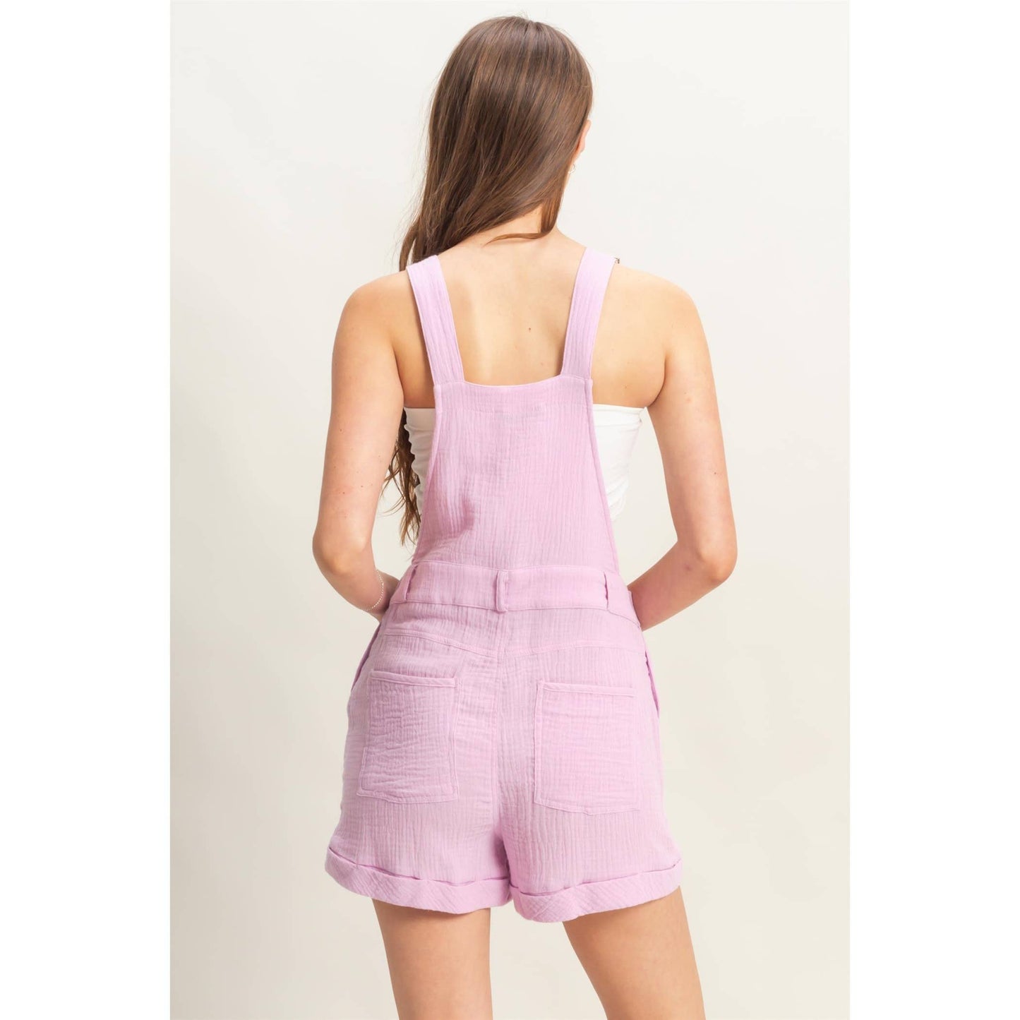 HF25C466-Double Gauze Front Pocket Overall Romper