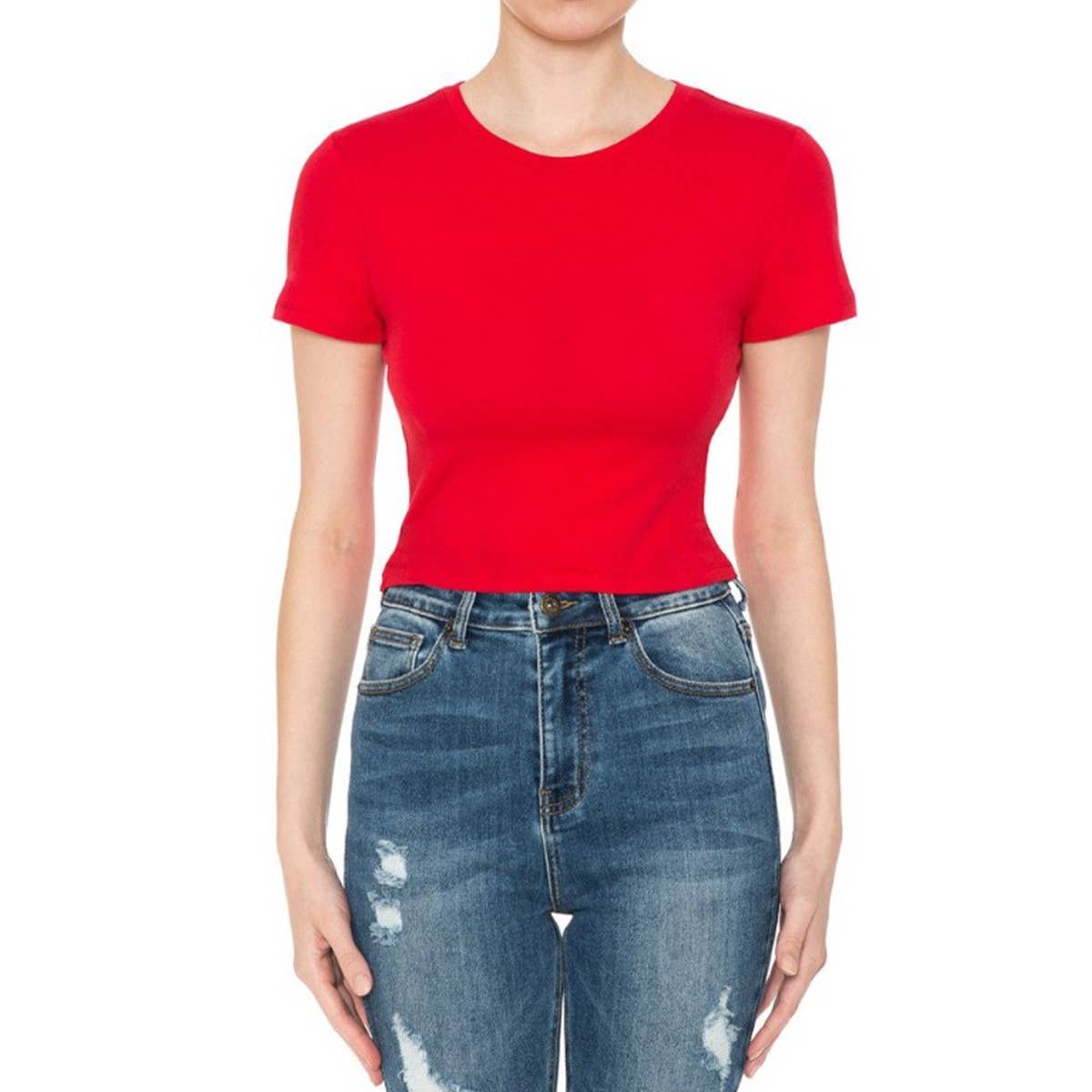 CREW NECK SHORT SLEEVE CROP TEE TOP