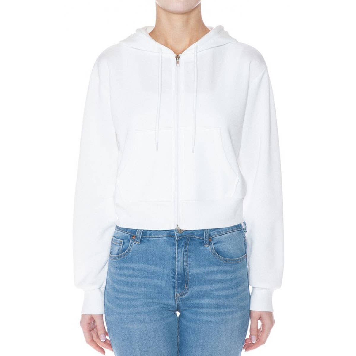 FLEECE LONG SLEEVE ZIP UP CROP HOODIE JACKET