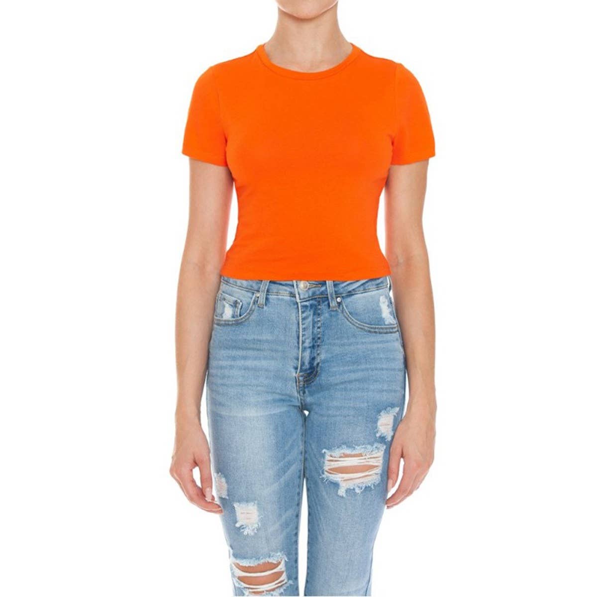 CREW NECK SHORT SLEEVE CROP TEE TOP