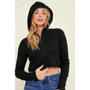 Hooded Zipper Front Rib Knit Cropped Jacket