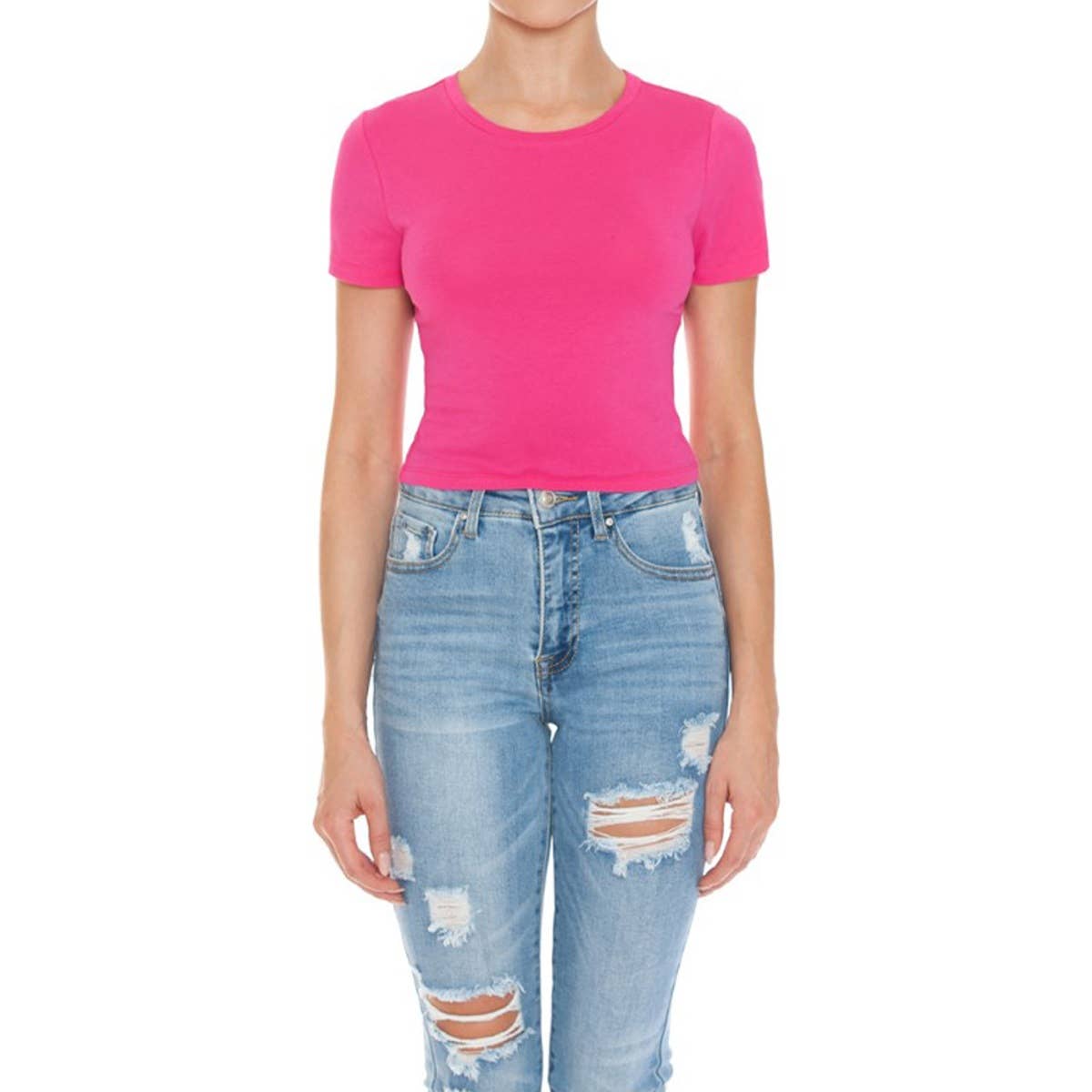 CREW NECK SHORT SLEEVE CROP TEE TOP