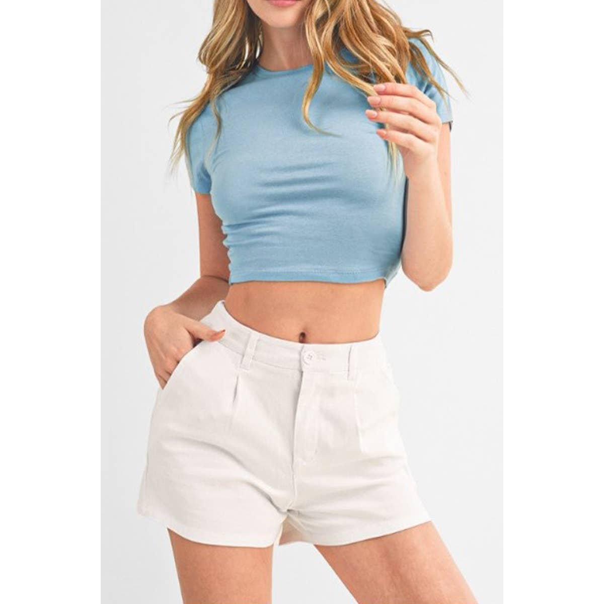 CREW NECK SHORT SLEEVE CROP TEE TOP