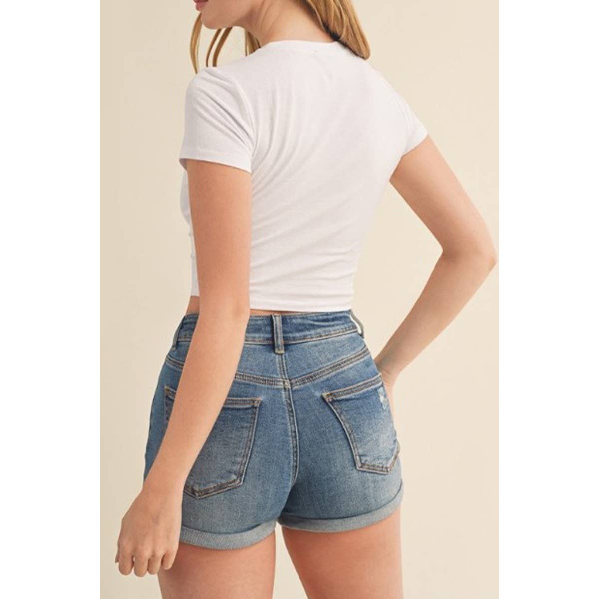 CREW NECK SHORT SLEEVE CROP TEE TOP
