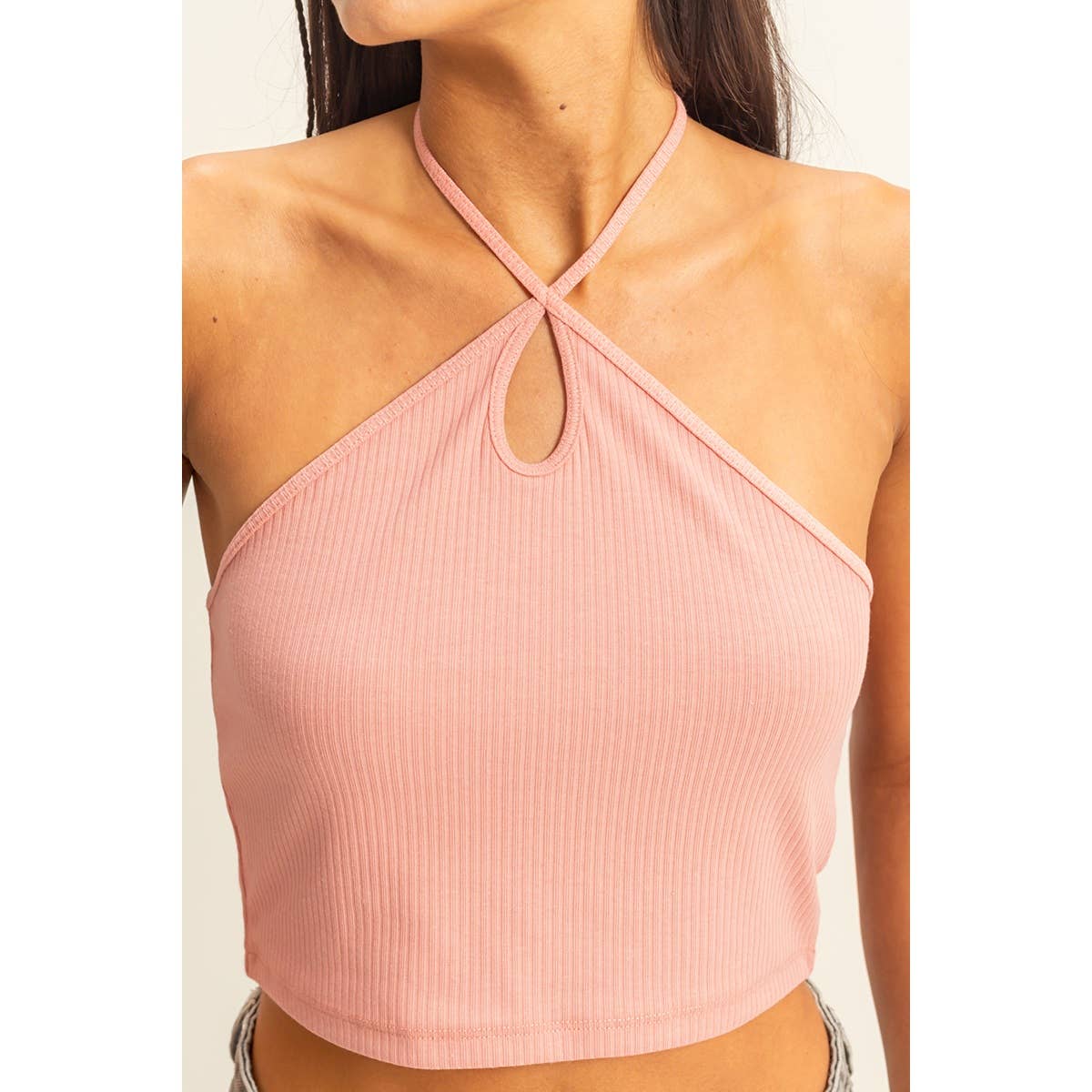DZ22E149-Halter Cutout Crop Top
