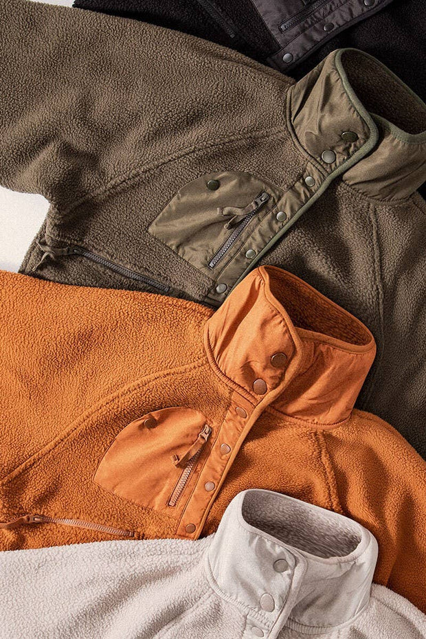 SHERPA FLEECE SNAP BUTTON ZIP POCKET JACKET