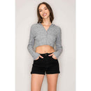 Hooded Zipper Front Rib Knit Cropped Jacket