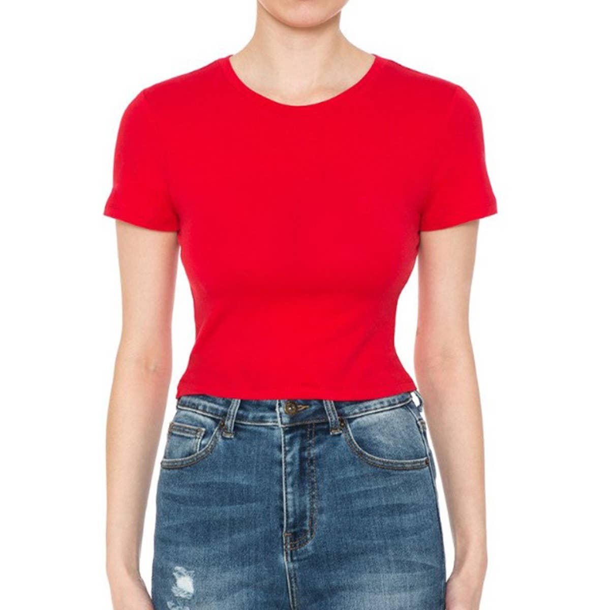 CREW NECK SHORT SLEEVE CROP TEE TOP