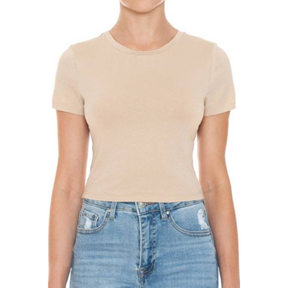 CREW NECK SHORT SLEEVE CROP TEE TOP
