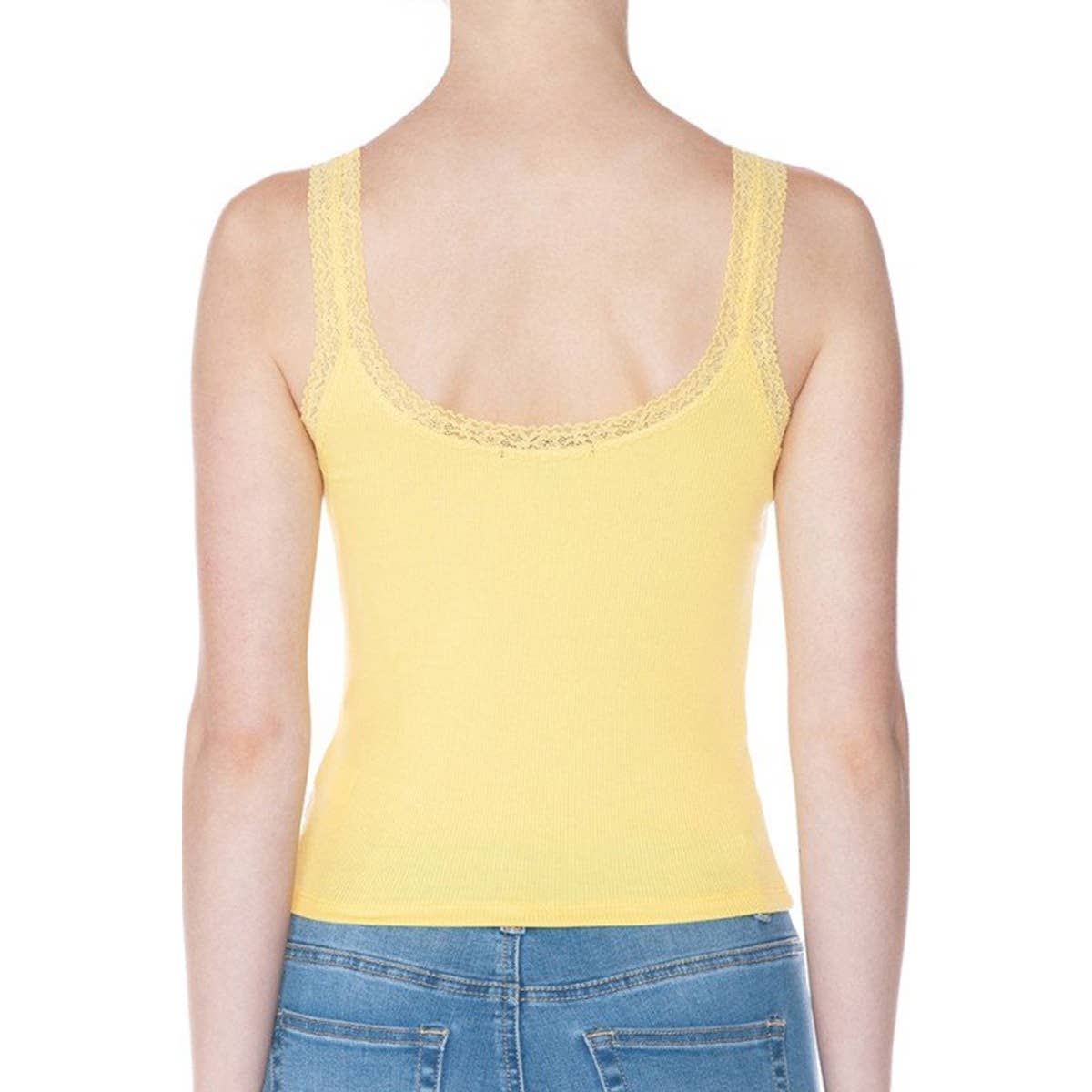 RIBBED V NECK LACE TRIMMED TANK TOP