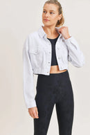 Cropped Denim Jacket with Ribbed Hem for Trendy Style Mono B
