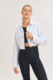 Cropped Denim Jacket with Ribbed Hem