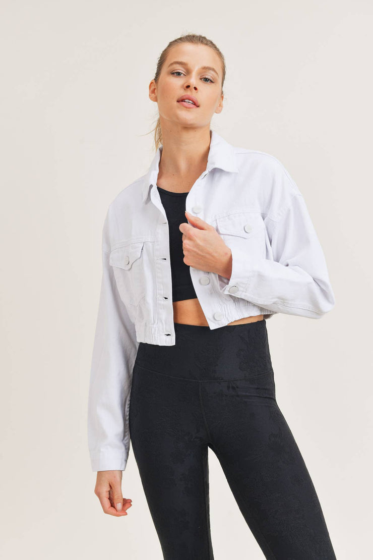 Cropped Denim Jacket with Ribbed Hem