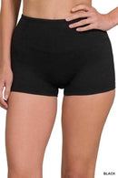 Brushed Microfiber Wide Waistband Biker Shorts