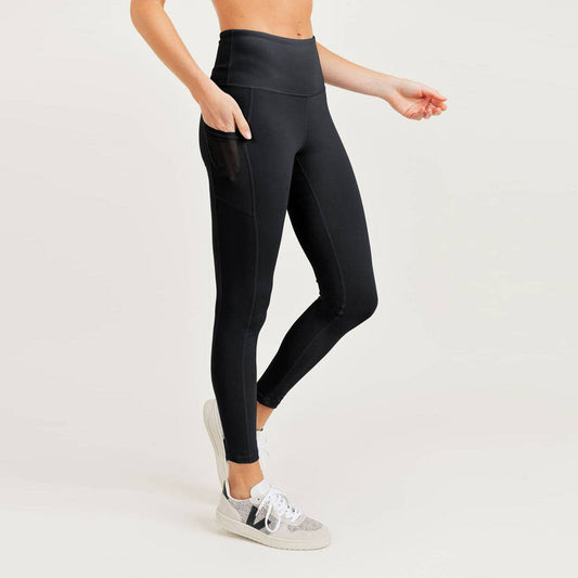 Mono B BRONZE essential full-length leggings with high waist and mesh side pockets, designed for active performance and everyday wear