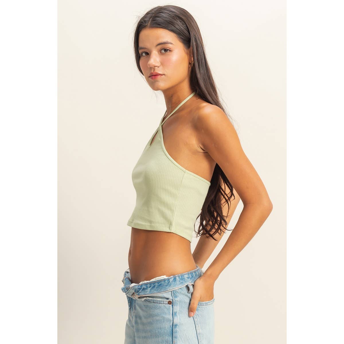 DZ22E149-Halter Cutout Crop Top
