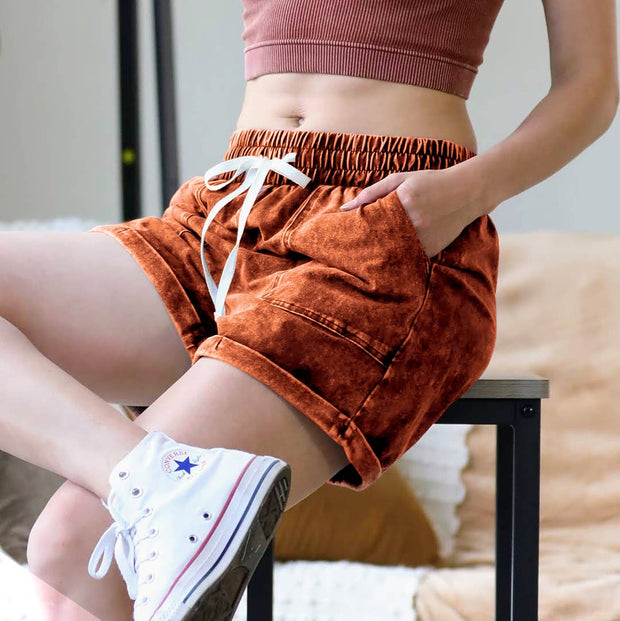 Vintage wash Drawstring Shorts w/ pockets