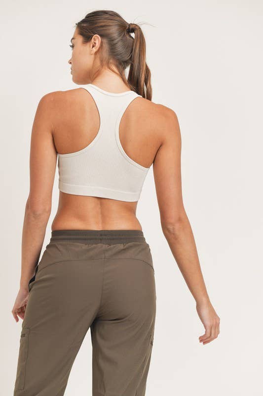 Ribbed Seamless Mineral-washed Racer Back Sports Bra