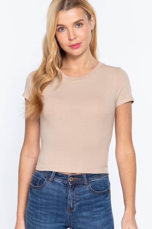 Short Sleeve Crew Neck Crop Top