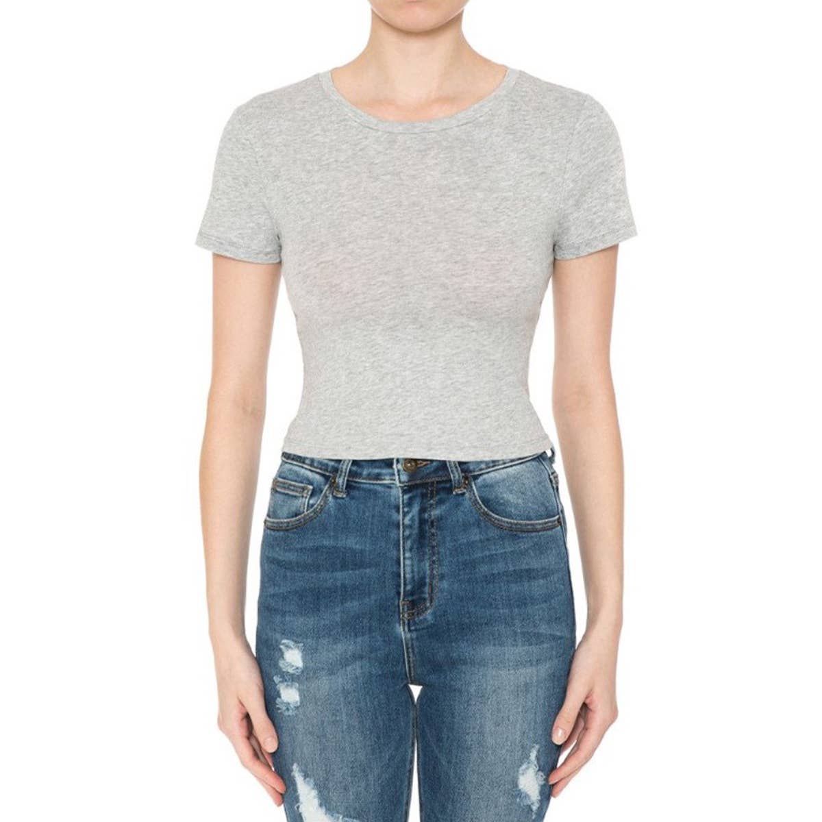 CREW NECK SHORT SLEEVE CROP TEE TOP