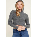 Hooded Zipper Front Rib Knit Cropped Jacket