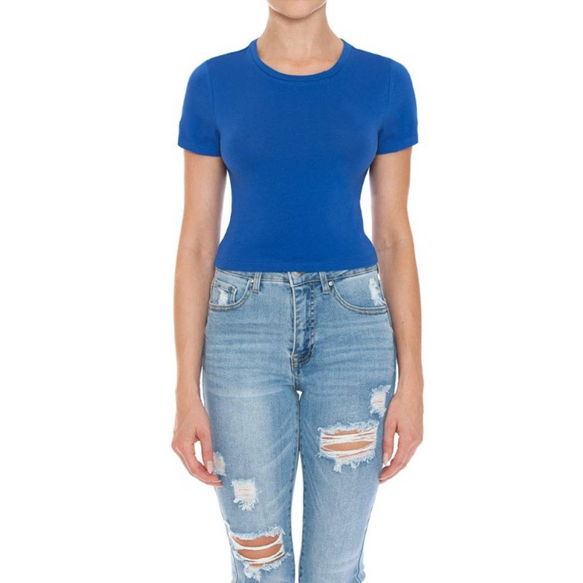 CREW NECK SHORT SLEEVE CROP TEE TOP