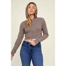 Hooded Zipper Front Rib Knit Cropped Jacket